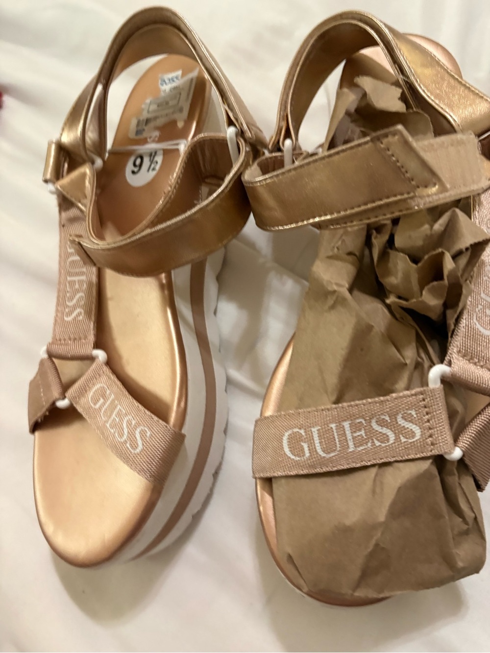 GUESS Women’s Metallic Rose Gold Platform Sandals